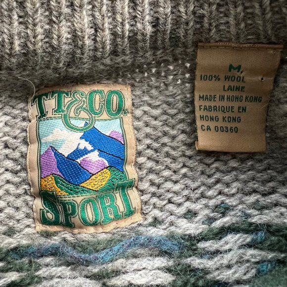 Vintage Nordic Fair Isle Ski Sweater Knit 100% Wool Slouchy Oversized Grandpa - Picture 5 of 7